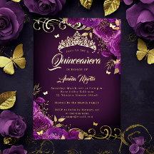 Elegante Rosa Púrpura Remolino Dorado Quinceañera 