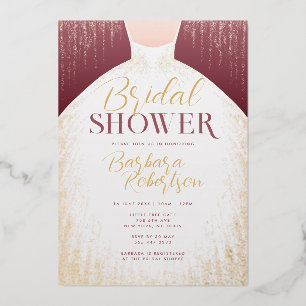 Invitación Con Relieve Metalizado Elegante Rosa Purpurina de oro vestido ducha de no