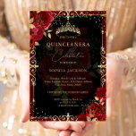 Invitación Con Relieve Metalizado Elegante Rosa Real de Oro Rojo Quinceanera<br><div class="desc">Más invitaciones a los 15 cumpleaños de la Quinceanera Roja en la Pequeña Tienda Bayleigh!</div>