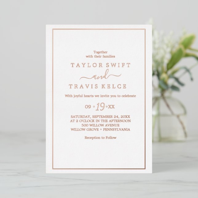 Invitación Con Relieve Metalizado Elegante Rosa Relieve metalizado dorado Boda (Anverso de pie)