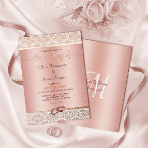 Invitación Con Relieve Metalizado Elegante Rosa Relieve metalizado dorado Damask Wed