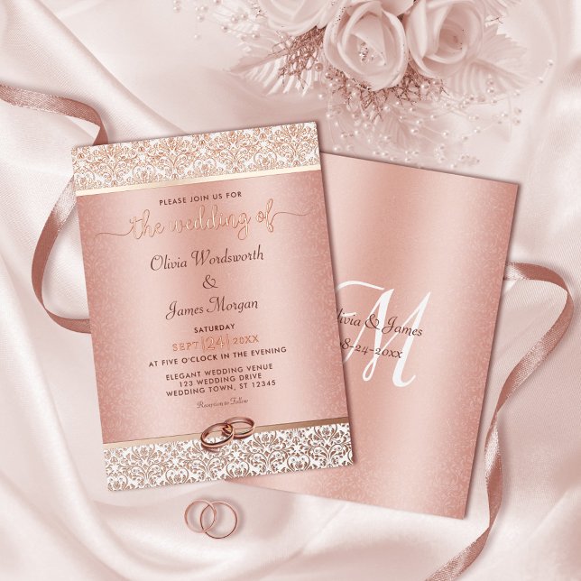 Invitación Con Relieve Metalizado Elegante Rosa Relieve metalizado dorado Damask Wed (Subido por el creador)
