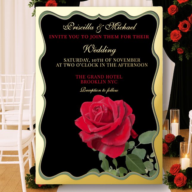 Invitación Con Relieve Metalizado Elegante Rosa Roja y Boda de Oro (Subido por el creador)