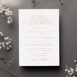 Invitación Con Relieve Metalizado Elegante Rosa Rústico de granero Boda