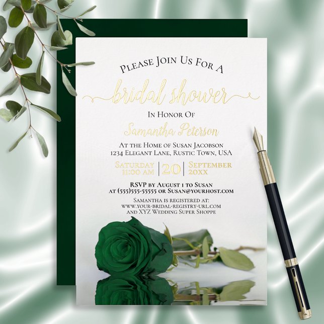 Invitación Con Relieve Metalizado Elegante Rosa verde esmeralda con ducha de novias  (Subido por el creador)