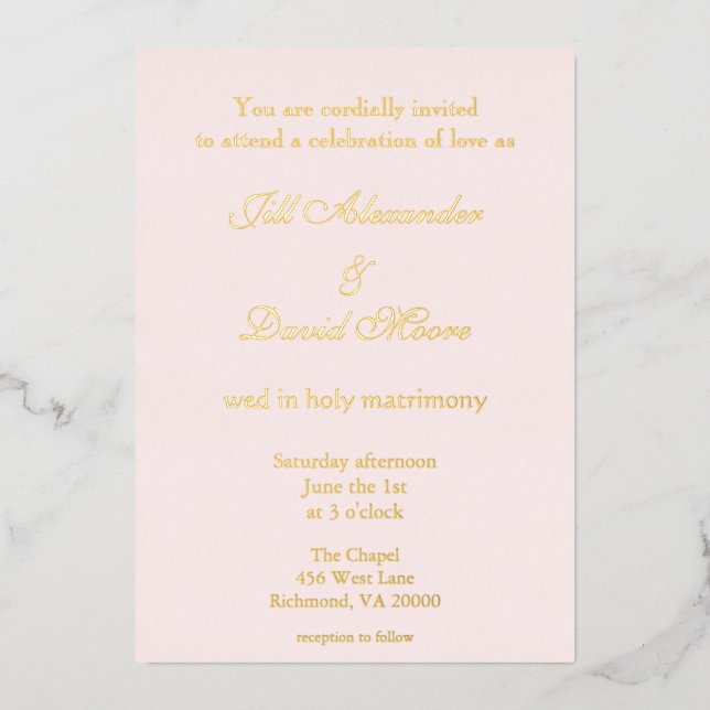 Invitación Con Relieve Metalizado Elegante rosa y oro (Anverso)