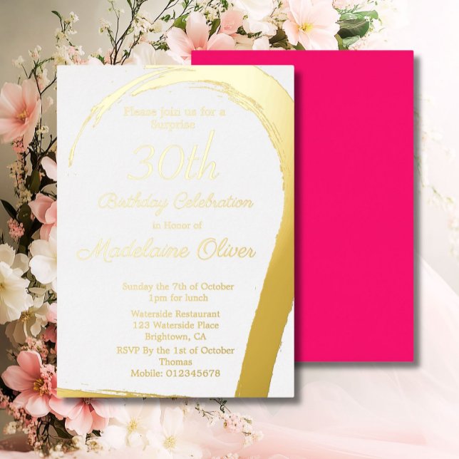 Invitación Con Relieve Metalizado Elegante rosado dorado 30 cumpleaños (Subido por el creador)