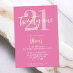 Invitación Con Relieve Metalizado Elegante rosado moderno cumpleaños 21<br><div class="desc">Una invitación moderna de 21 años con una tipografía caligráfica elegante y un diseño minimalista de color rosa y blanco.</div>