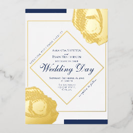 Invitación Con Relieve Metalizado Elegante Rosas de oro preso Boda floral