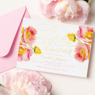 Invitación Con Relieve Metalizado Elegante Rubor Peach Peach Floral