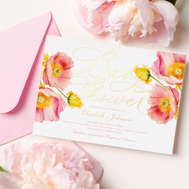 Invitación Con Relieve Metalizado Elegante Rubor Peach Peach Floral (Subido por el creador)