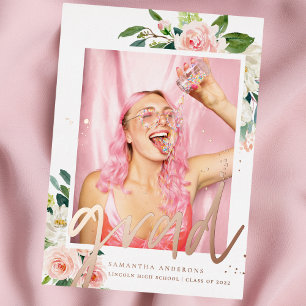 Invitación Con Relieve Metalizado Elegante Rubor Pink Floral Frame Real Relieve meta