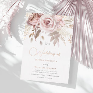 Invitación Con Relieve Metalizado Elegante Rubor Rosa Polvoriento Boda de Primavera
