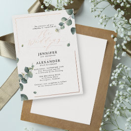 Invitación Con Relieve Metalizado Elegante Rustico Eucalipto Escritura Boda Rosa
