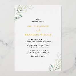 Invitación Con Relieve Metalizado Elegante Sage Greenery Eucalyptus Boda Gold