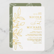 Elegante Sage Minimal Gold Leaf Boda