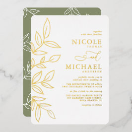 Invitación Con Relieve Metalizado Elegante Sage Minimal Gold Leaf Boda