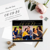 Elegante Save the Date Negro con Hojuela de Oro