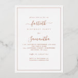 Invitación Con Relieve Metalizado Elegante Script Borde 40 cumpleaños Fiesta Lujo<br><div class="desc">Elegante Borde de Guión 40 Fiesta de cumpleaños. Un minimalista diseño de texto moderno para su cuadragésimo con el lujo del Relieve metalizado real,  con un borde de línea única. Cambie las palabras según sea necesario.</div>