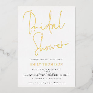 Invitación Con Relieve Metalizado Elegante Script Bridal Shower Classy Real