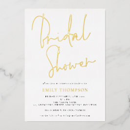 Invitación Con Relieve Metalizado Elegante Script Bridal Shower Classy Real