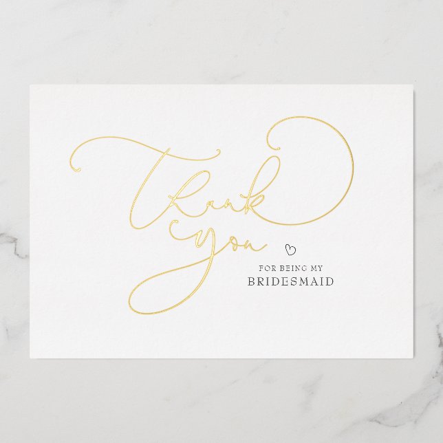 Invitación Con Relieve Metalizado Elegante Script Calligraphy Bridesmaid Gracias (Anverso)