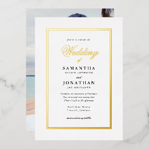 Invitación Con Relieve Metalizado Elegante Script Clásico Boda de fotografía mínimo