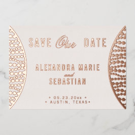 Invitación Con Relieve Metalizado Elegante Script Rubor Pearl Save the Date Rosa Gol