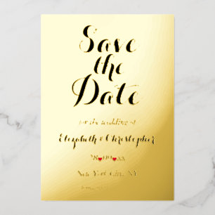 Invitación Con Relieve Metalizado Elegante Script Wedding Save the Date Black Gold