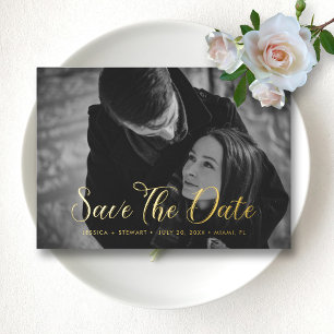 Invitación Con Relieve Metalizado Elegante Script Wedding Save the Date Personalizad