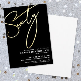 Invitación Con Relieve Metalizado Elegante Sexagésimo Cumpleaños Negro Dorado