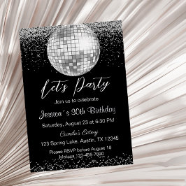Invitación Con Relieve Metalizado Elegante Silver Disco Ball Vamos Fiesta Cumpleaños