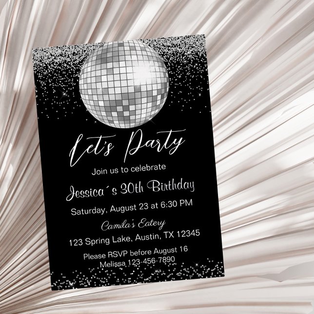 Invitación Con Relieve Metalizado Elegante Silver Disco Ball Vamos Fiesta Cumpleaños (Subido por el creador)