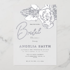 Invitación Con Relieve Metalizado Elegante Silver Floral Bridal Shower Real