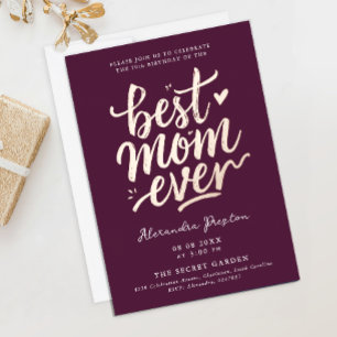 Invitación Con Relieve Metalizado Elegante Simple Burgundy Mejor Celebración del Día