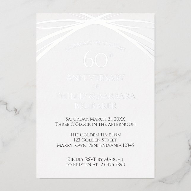 Invitación Con Relieve Metalizado Elegante simple Fiesta del 60° Aniversario Boda (Anverso)