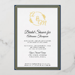 Invitación Con Relieve Metalizado Elegante simple Monograma Dorado Verde Ducha Nodal