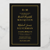 Elegante simple Real Gold Border Boda Negro