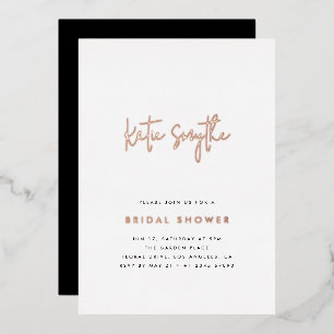 Invitación Con Relieve Metalizado Elegante Simple Rosa Dorado & Negro Bridal Shower