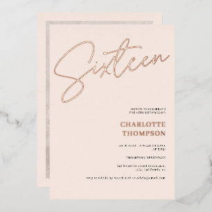 Invitación Con Relieve Metalizado Elegante simple rosa sonrosado foto Cumpleaños 16 