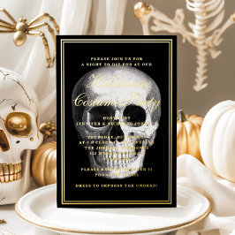Invitación Con Relieve Metalizado Elegante Skull Halloween Costume Fiesta Gold