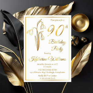 Invitación Con Relieve Metalizado Elegante Snowdrop 90th Birthday Party estampado