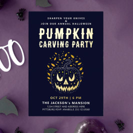 Invitación Con Relieve Metalizado Elegante Spooky Halloween Night Pumpkin tallado