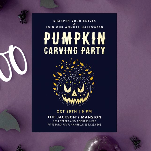 Invitación Con Relieve Metalizado Elegante Spooky Halloween Night Pumpkin tallado (Subido por el creador)