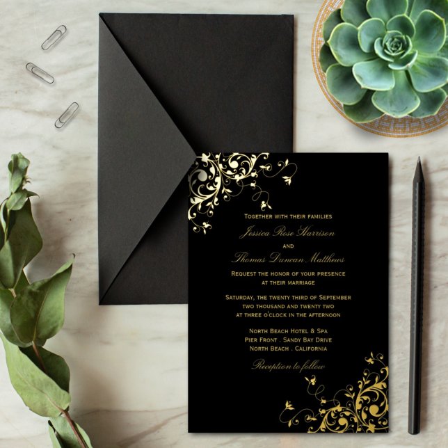 Invitación Con Relieve Metalizado Elegante Swirls Classic Boda Real (Subido por el creador)