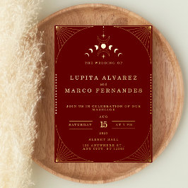 Invitación Con Relieve Metalizado Elegante Tarot Gold Red Maroon Boda real