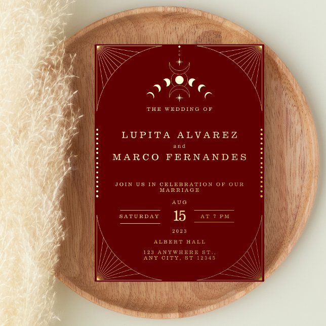 Invitación Con Relieve Metalizado Elegante Tarot Gold Red Maroon Boda real (Subido por el creador)