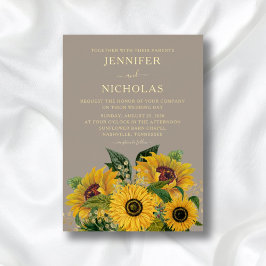 Invitación Con Relieve Metalizado Elegante Taupe Floral Boda Gold