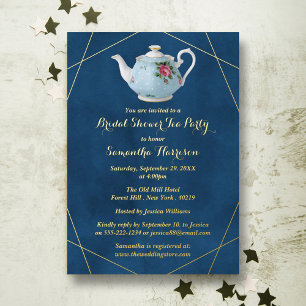 Invitación Con Relieve Metalizado Elegante Teapot Bridal Shower Tea Fiesta Real