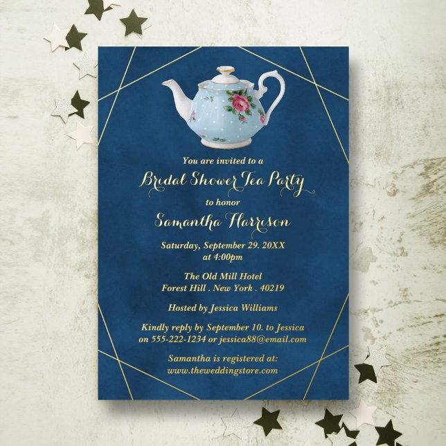 Invitación Con Relieve Metalizado Elegante Teapot Bridal Shower Tea Fiesta Real (Subido por el creador)
